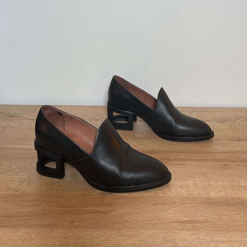 Jeffrey Campbell Black Leather Architectural Block Heel Loafers Size 6.5 - Picture 3 of 8